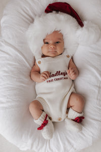 Personalised First Christmas Singlet Knit Romper - Milk