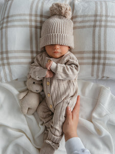 Ribbed Knit Romper & Beanie Bundle - Fawn NB PRE ORDER EST DISPATCH LATE DEC