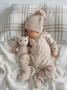 Ribbed Knit Romper & Beanie Bundle - Fawn NB PRE ORDER EST DISPATCH LATE DEC