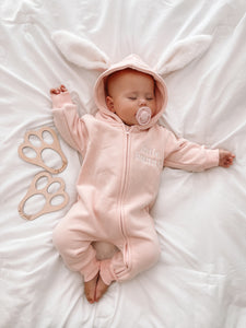 'Little Bunny' Hoodie Zip Romper - Pink