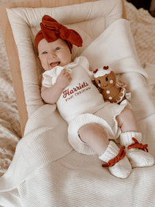 Personalised First Christmas Frill Knit Romper - Milk (PRE ORDER size 3-6M & 6-12M Est dispatch Late Oct)