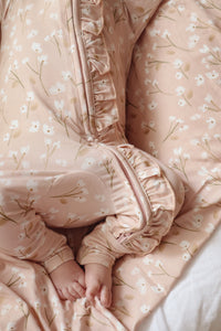 Long Sleeve Bamboo Growsuit & Topknot Bundle - Blushing Blooms