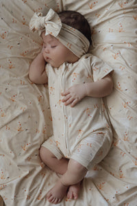 Short Sleeve Bamboo Growsuit & Topknot Bundle - Spring Meadow