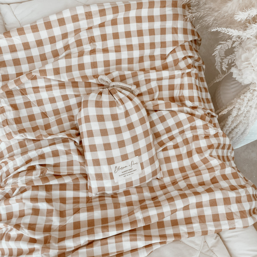 Caramel Gingham Bamboo Jersey Bassinet Sheet/Change Table Cover