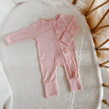 Load image into Gallery viewer, Ribbed Frill Bamboo Zip Growsuit - Peony Pink