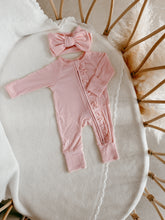 Load image into Gallery viewer, Ribbed Frill Bamboo Zip Growsuit - Peony Pink