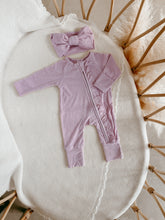 Load image into Gallery viewer, Ribbed Frill Bamboo Zip Growsuit - Violet Purple