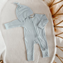 Load image into Gallery viewer, Ribbed Bamboo Zip Growsuit &amp; Beanie Bundle - Sky Blue