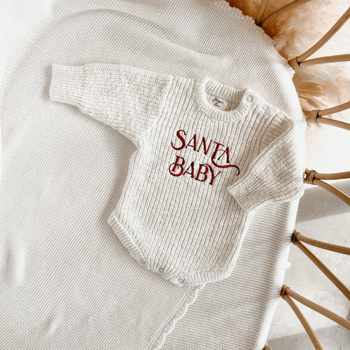 'Santa Baby' Long Sleeve Knit Romper