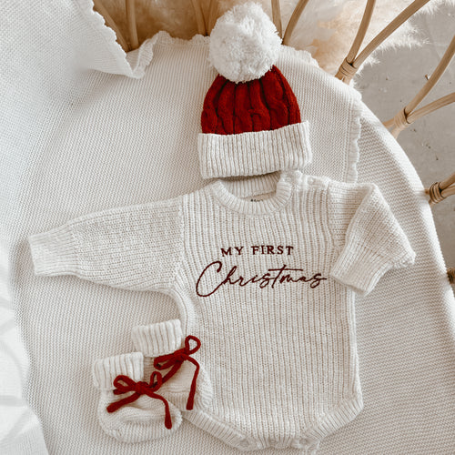 'My First Christmas' Long Sleeve Knit Romper Set (PRE ORDER Est dispatch late October)