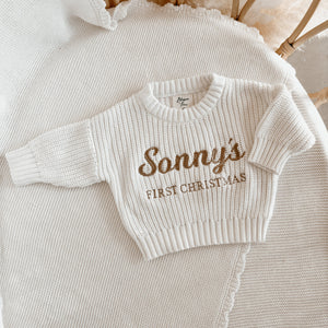 Personalised First Christmas Mini Knit Sweater - Milk