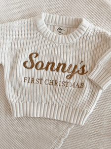 Personalised First Christmas Mini Knit Sweater - Milk