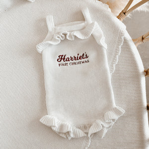 Personalised First Christmas Frill Knit Romper - Milk (PRE ORDER size 3-6M & 6-12M Est dispatch Late Oct)