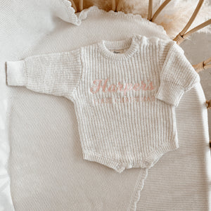 Personalised First Christmas Chunky Knit Romper - Cloud