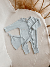 Load image into Gallery viewer, Ribbed Bamboo Zip Growsuit &amp; Beanie Bundle - Sky Blue