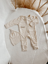 Load image into Gallery viewer, Ribbed Bamboo Zip Growsuit &amp; Beanie Bundle - Vanilla