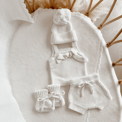 Milk Frill Knit Crop Top & Beanie Bundle