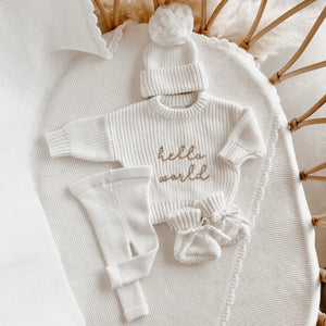 Hello World' Sweater/Legging/Beanie Bundle - Milk