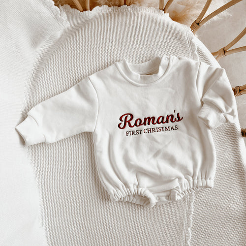 Personalised Winter First Christmas Bubble Romper - Milk