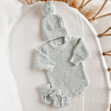 Load image into Gallery viewer, Periwinkle Blue Chunky Knit Romper &amp; Beanie Bundle