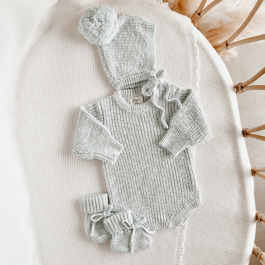 Periwinkle Blue Chunky Knit Romper & Bonnet Bundle