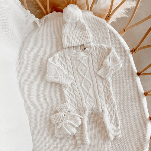 Frankie Knit Romper & Beanie Bundle - Milk