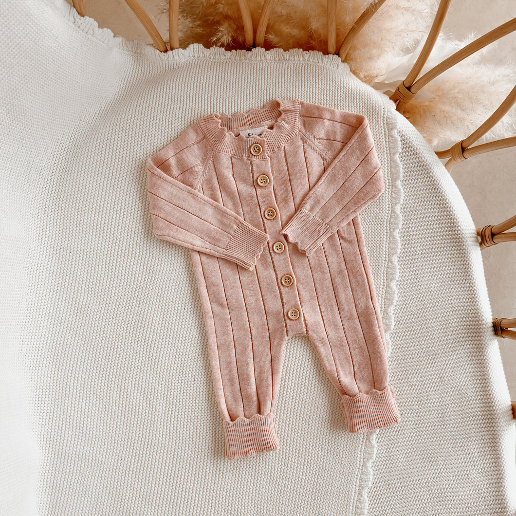 Ribbed Knit Romper - Pink Lemonade