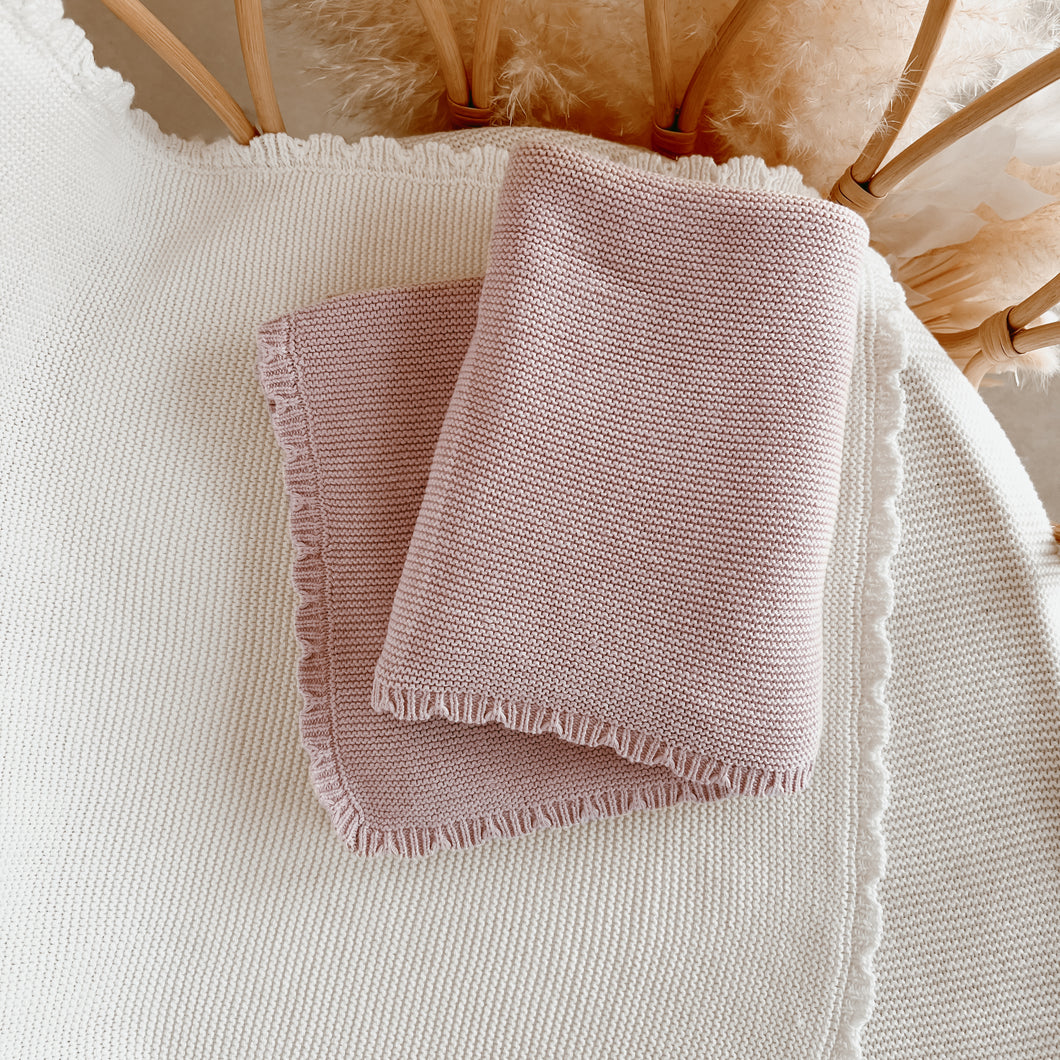 Lavender Heirloom Scallop Knit Blanket