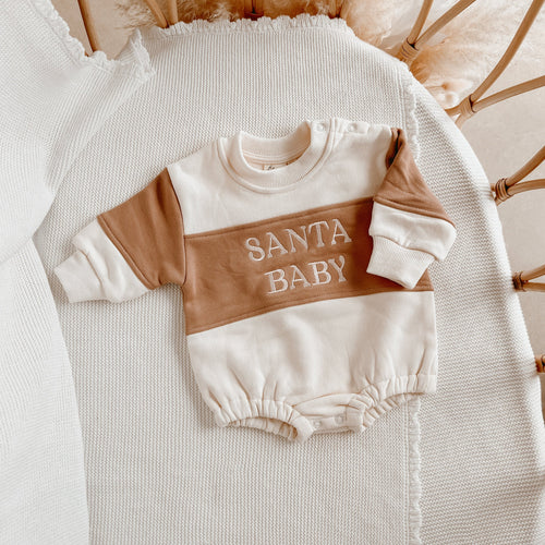 SALE 'Santa Baby' Beige Long Sleeve Bubble Romper