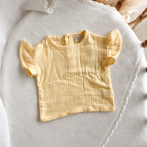 Lemon Muslin Tee - Flutter Sleeve