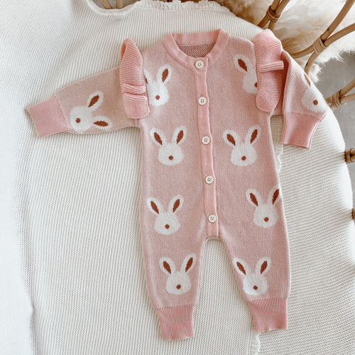 Easter Knit Pink Bunny Romper