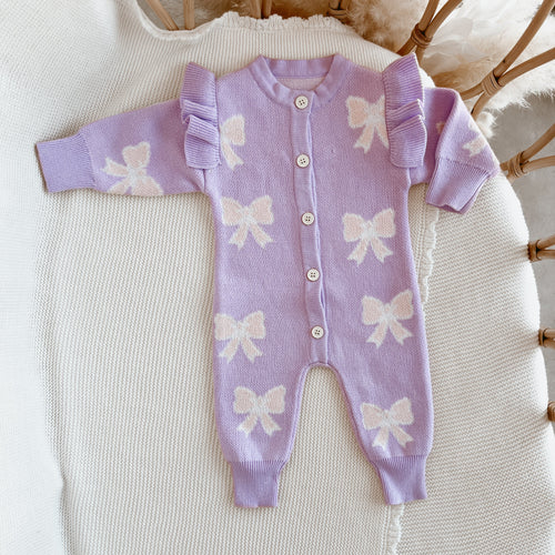 Easter Knit Purple Bow Romper