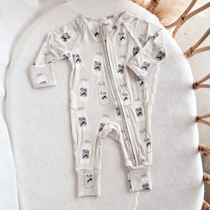 Long Sleeve Bamboo Growsuit - Milk Bottle