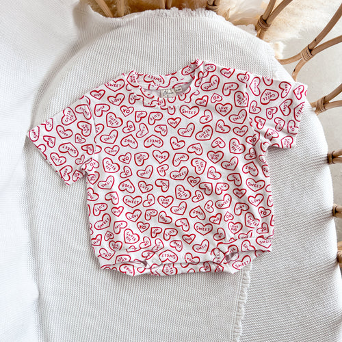 Candy Heart Slouch Romper - Red & White