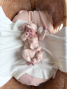 Long Sleeve Bamboo Growsuit & Topknot Bundle - Blushing Blooms