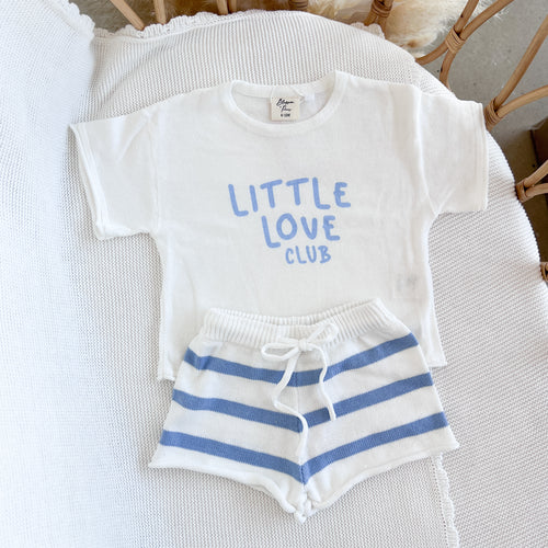 'Little Love Club' Big Logo Tee & Short Bundle - White & Blue 6-12M PRE ORDER EST DISPATCH MID FEB