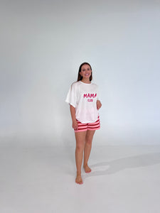 Ladies Knit Stripe Shorts - Pink & Red