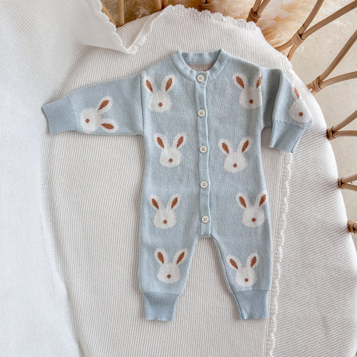 Easter Knit Blue Bunny Romper