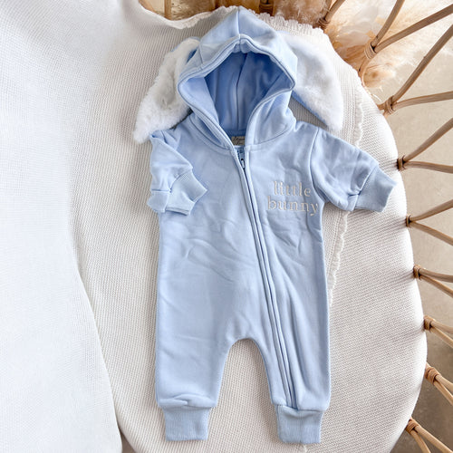 'Little Bunny' Hoodie Zip Romper - Blue