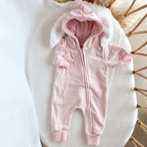 'Little Bunny' Hoodie Zip Romper - Pink