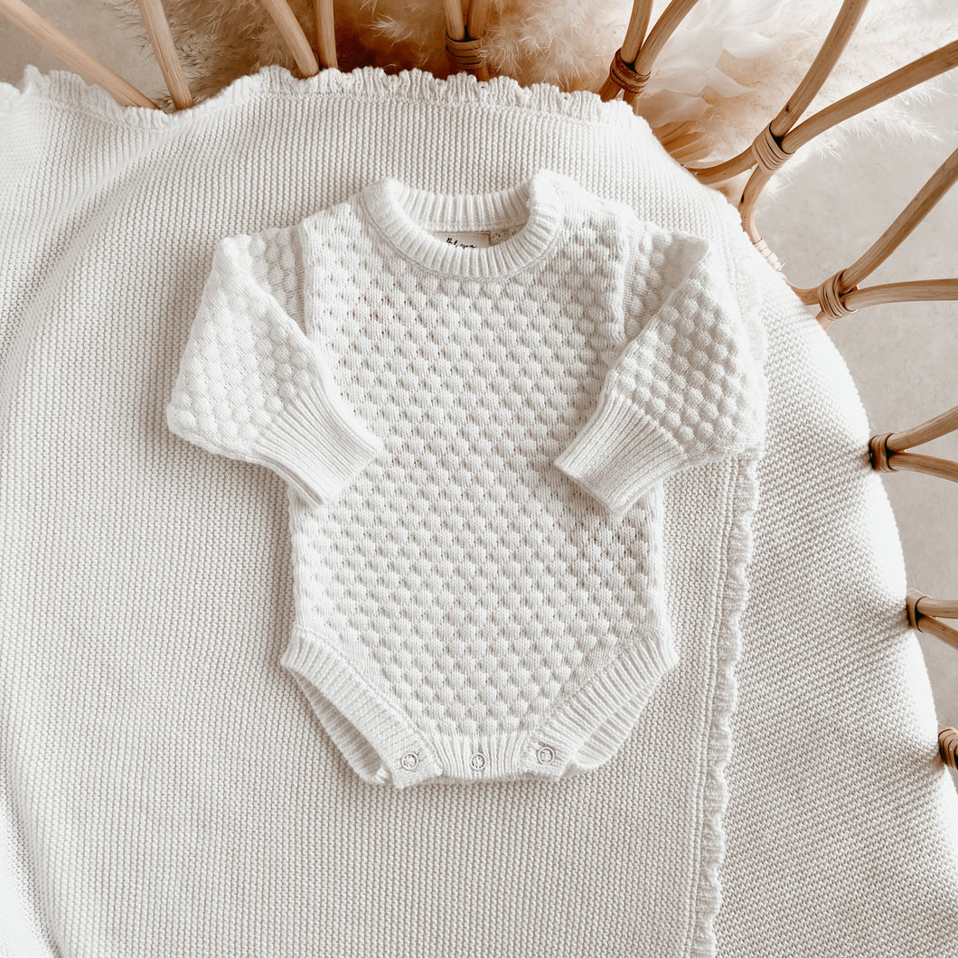 Lamb Long Sleeve Knit Romper - Milk