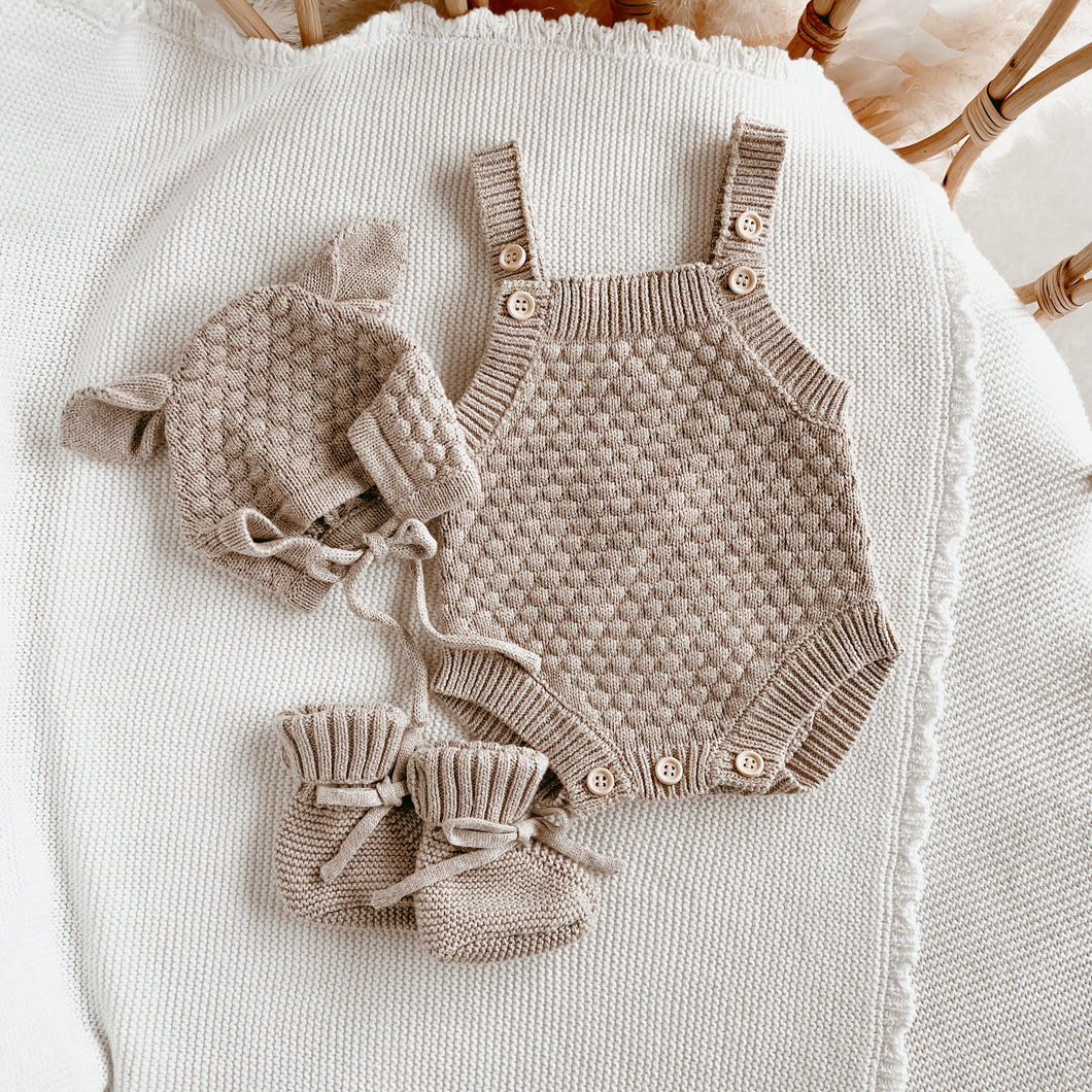 Lamb Singlet Knit Romper Bundle - Fawn