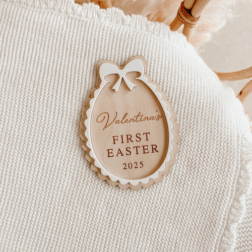 Personalised 'First Easter 2025' Acrylic Plaque (Bow) - Etched Name