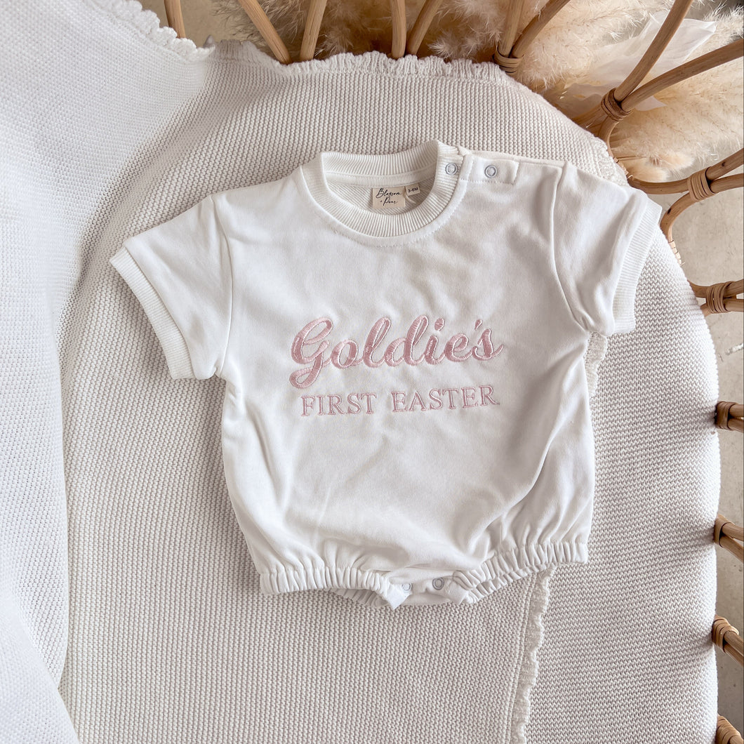 Personalised 'First Easter' Short Sleeve Bubble Romper - Milk