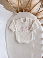 Load image into Gallery viewer, Personalised &#39;First Easter&#39; Chunky Knit Long Sleeve Romper - Pear