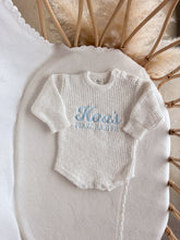 Load image into Gallery viewer, Personalised &#39;First Easter&#39; Chunky Knit Long Sleeve Romper - Pear