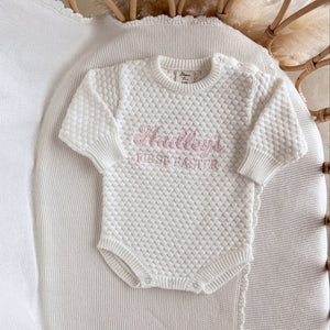 Personalised 'First Easter' Lamb Long Sleeve Knit Romper - Milk