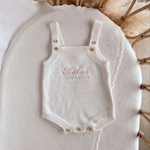 Personalised 'First Easter' Singlet Knit Romper - Milk