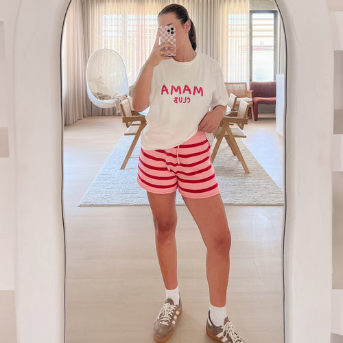 'Mama Club' Tee and Knit Shorts Bundle - White & Red