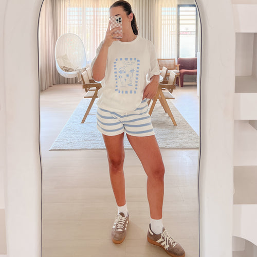 Ladies 'Favourite Days' Tee and Knit Shorts Bundle - White & Blue